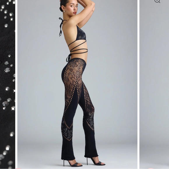 oh polly stevie embellished mid-rise flared trousers in black - Picture 3 of 7